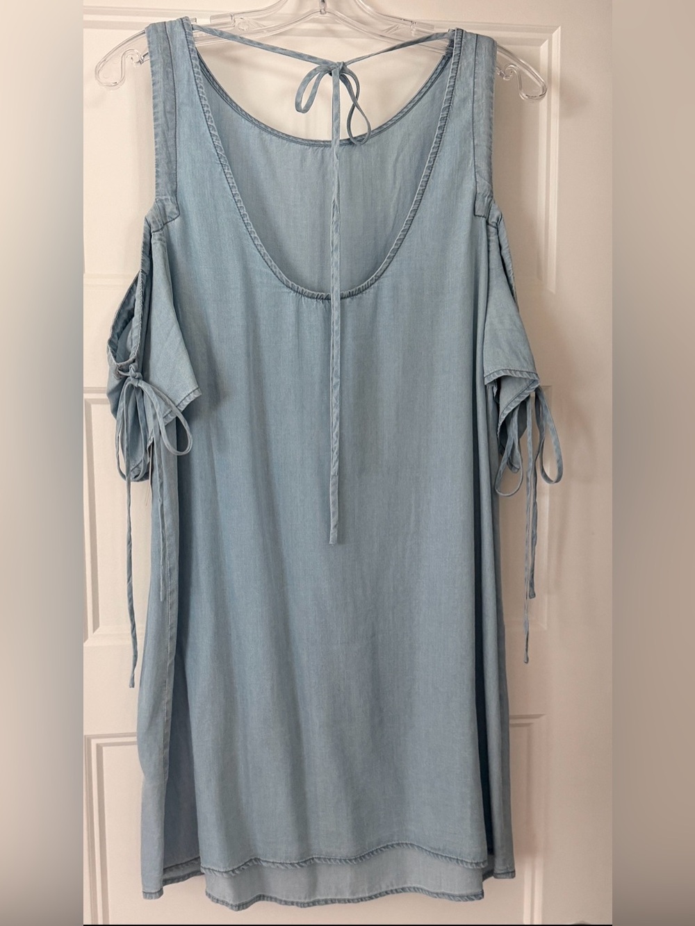 Light Blue Cold-Shoulder Tie-Sleeve Women’s Top